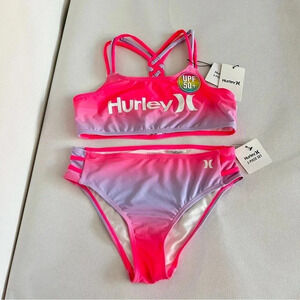 Hurley 2-Piece Bikini Swim Set Girls Pink Punch PurpleTie Dye Fully Lined Girls